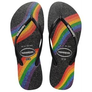 NWT Havaianas Slim Pride Slip On Shimmer Flip Flop Sandal, Size 9-10Men, Rainbow